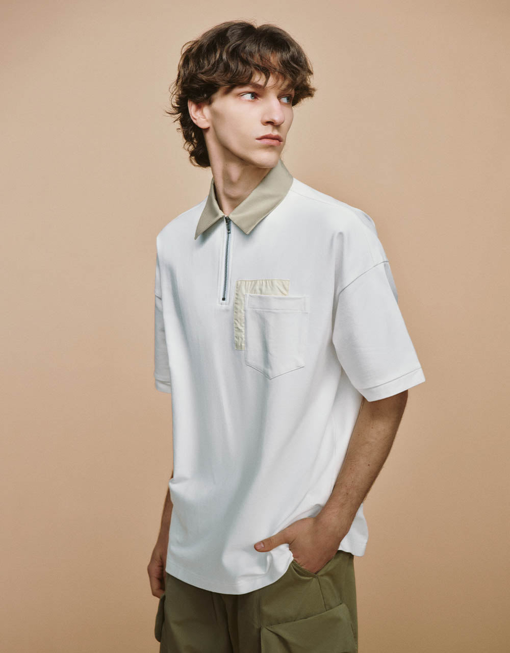 Zip Half Placket Knitted Straight T-Shirt