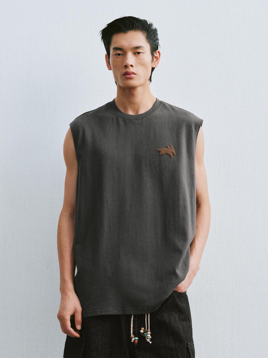 Cotton Embroidered Patch Tank Tops