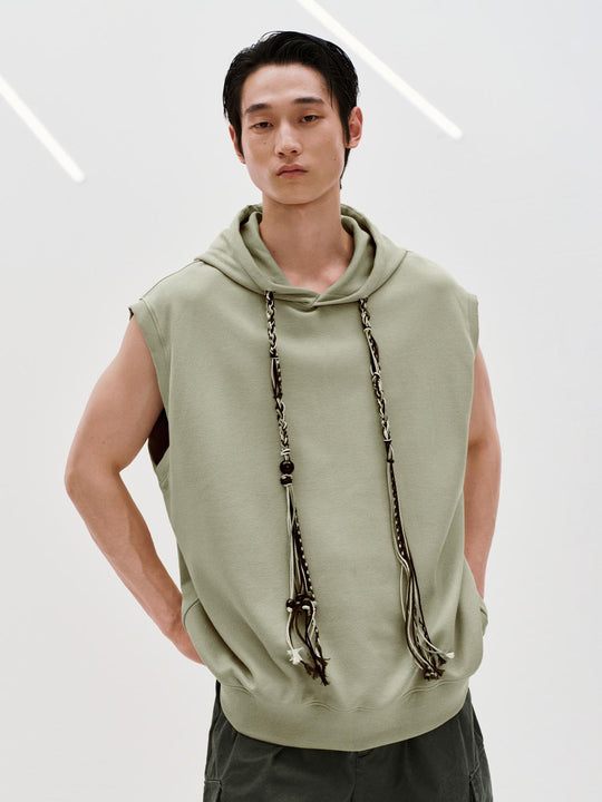 Medium Stretch Cotton Blend Sleeveless Hoodie Tank Tops