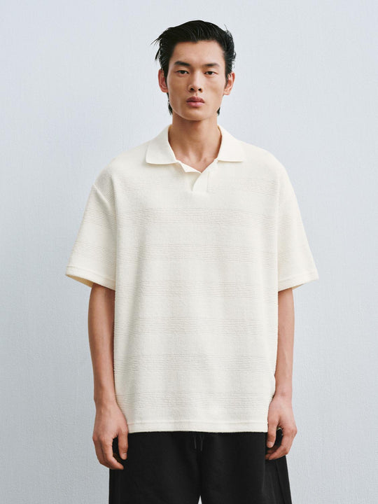 Textured Stripe Knit Polo Shirt