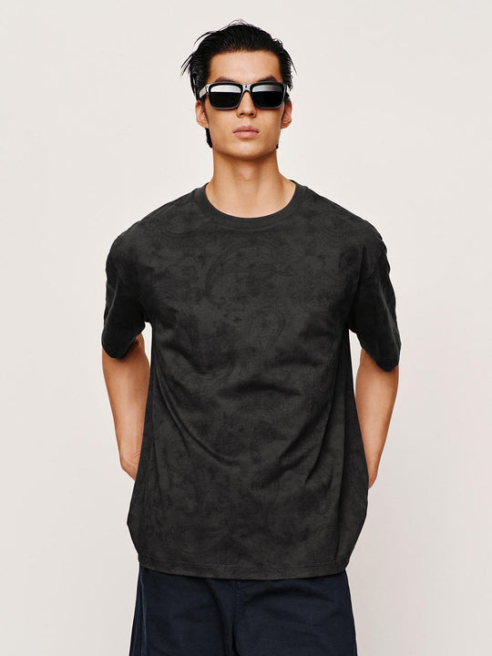 Oversized Textured Pattern Relaxed Cotton T-shirt