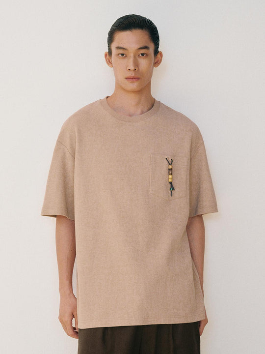 Relaxed Beaded Pocket Cotton Blend T-shirt