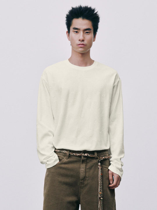 Textured Oversized Crew Neck Long Sleeve T-Shirt