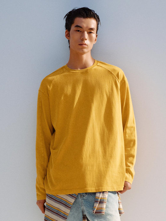 Relaxed Long Sleeve Crew Neck Cotton T-shirt