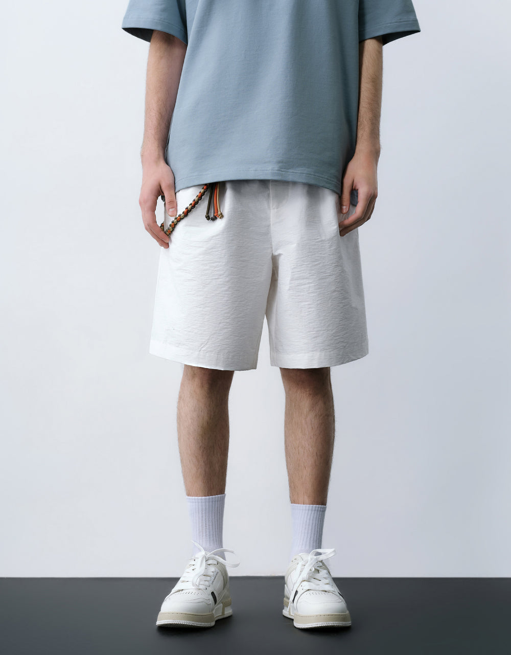 Elastic Waist Shorts With Braided Rope