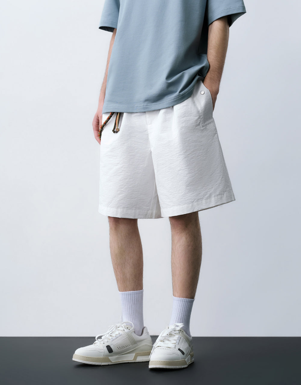 Elastic Waist Shorts With Braided Rope