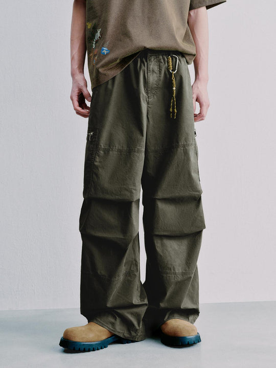 Cotton Cargo Rugged Utility Trousers Multiple Pockets Wide Leg Pants