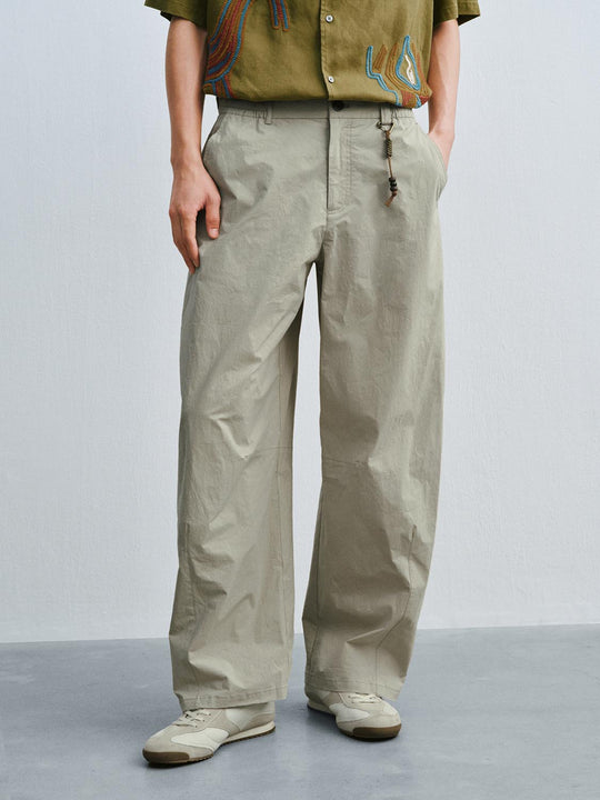 Cotton Thin Stretch Fabric Curved-Leg Pants