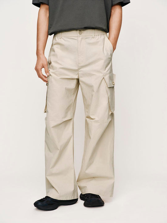 Cotton Lightweight Wide-Leg Cargo Pocket Trousers
