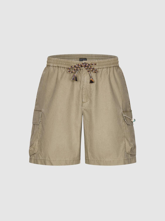Cotton Drawstring Cargo Patch Pockets Shorts