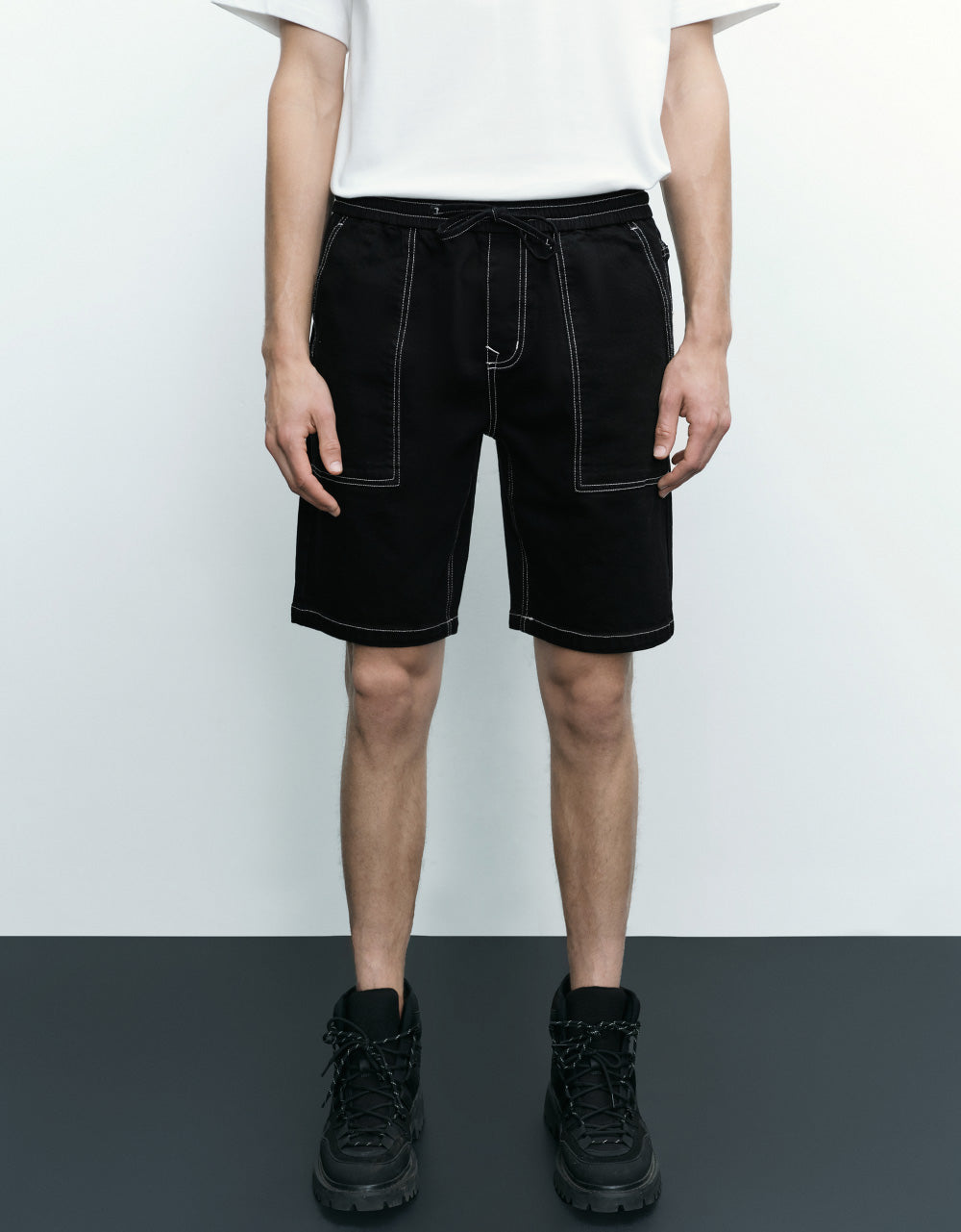 Drawstring Waist Denim Shorts