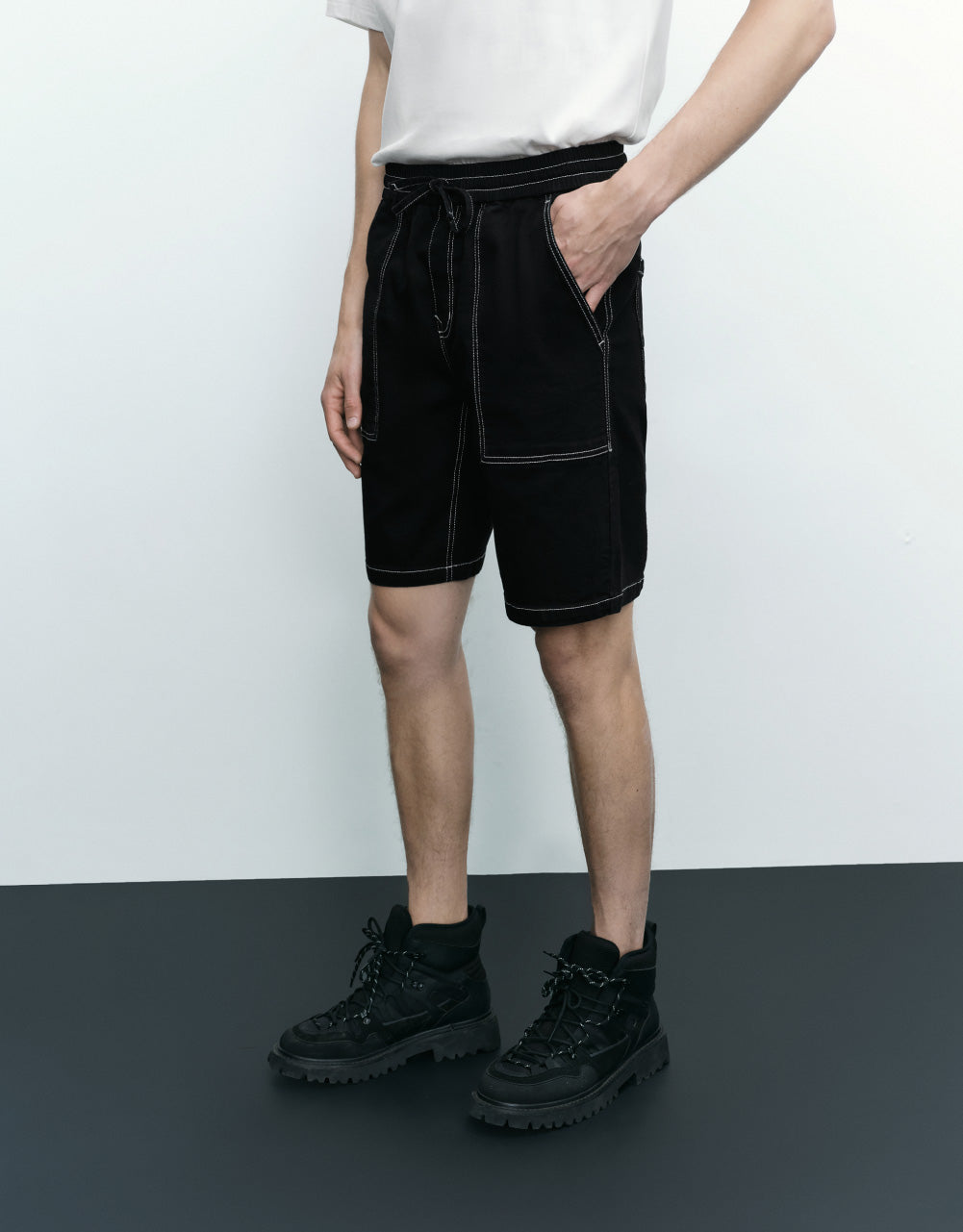 Drawstring Waist Denim Shorts