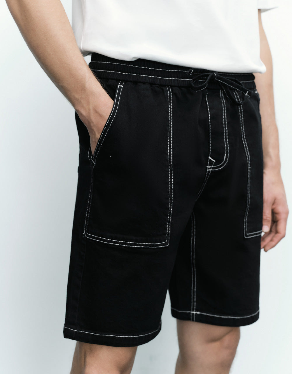 Drawstring Waist Denim Shorts