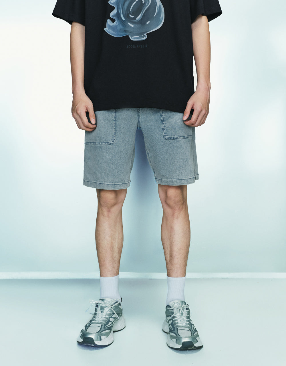 Drawstring Waist Denim Shorts
