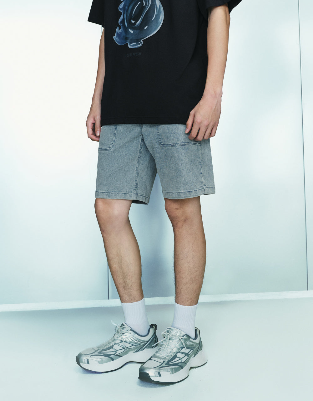 Drawstring Waist Denim Shorts