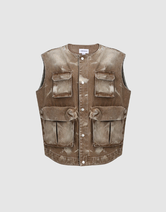 Crew Neck Denim Vest