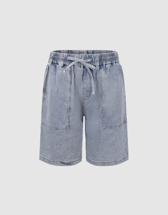 Drawstring Waist Denim Shorts