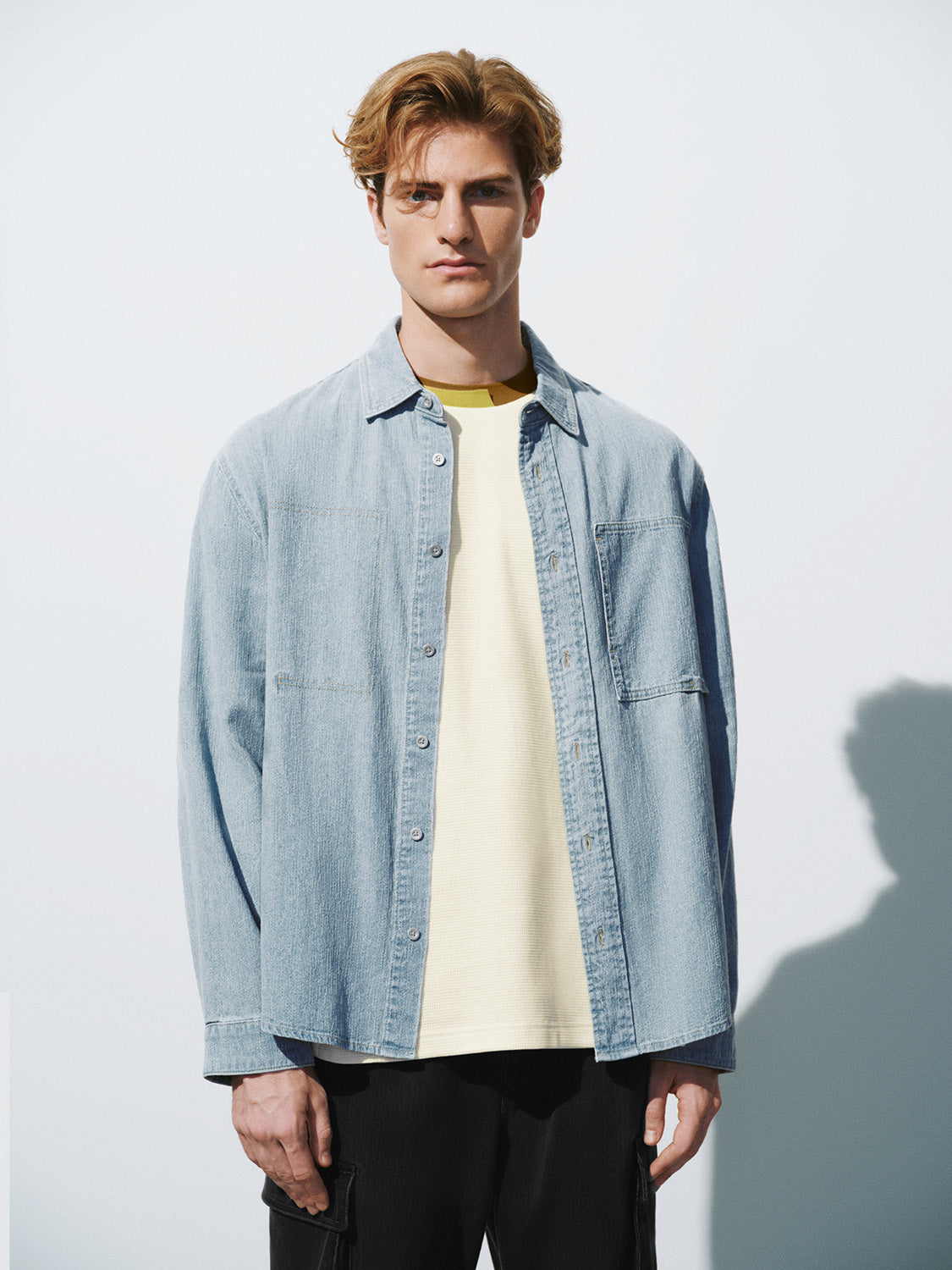 Press Button Loose Denim Shirt