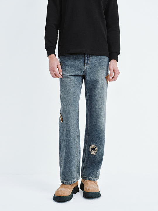 Embroidered Wide Leg Jeans