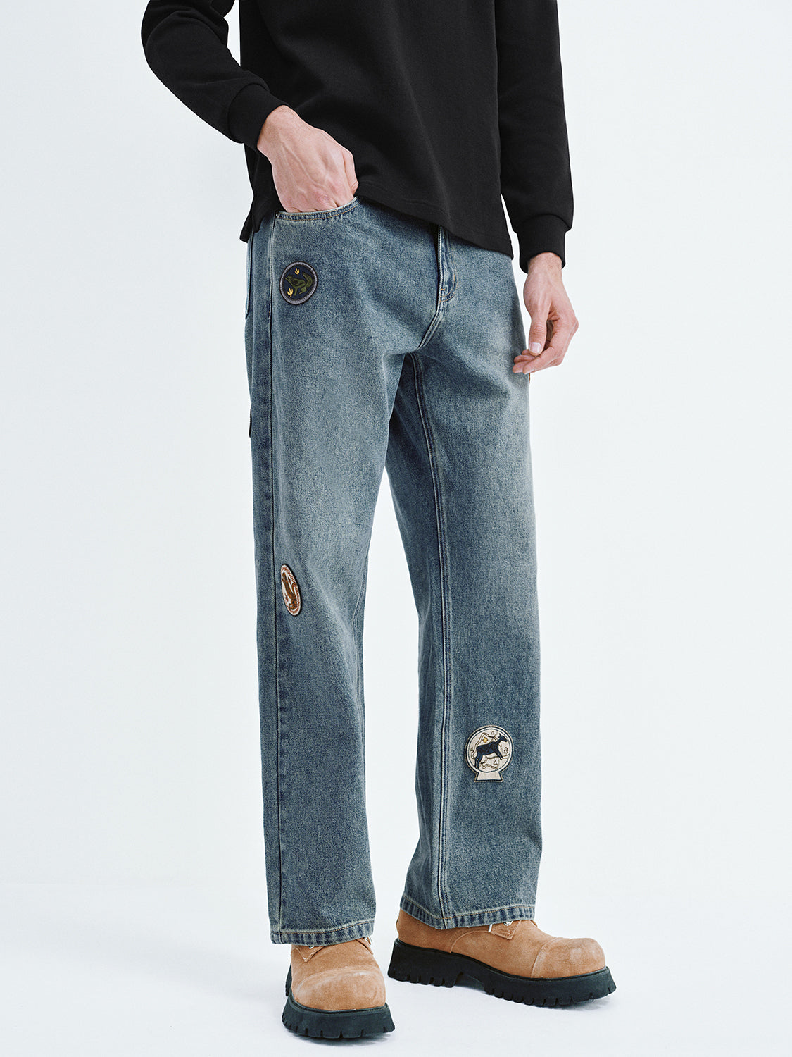 Embroidered Wide Leg Jeans