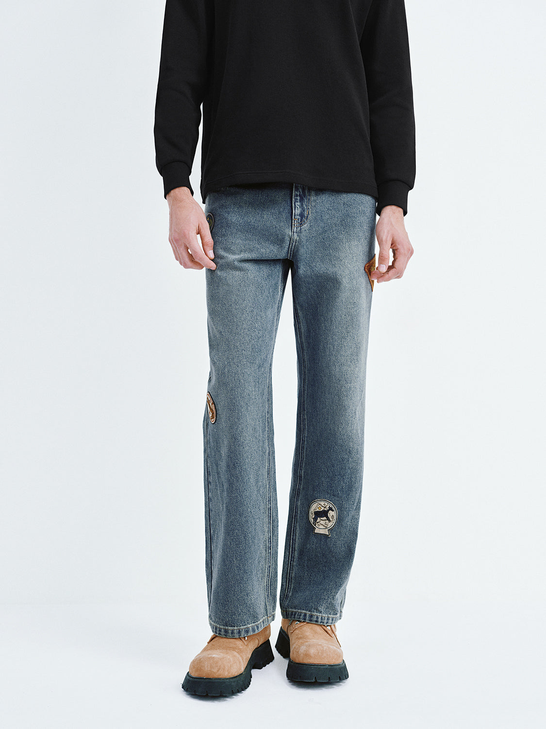 Embroidered Wide Leg Jeans