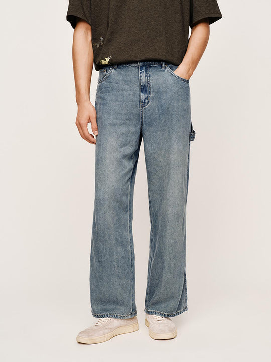 Side Pocket Light Wash Wide-leg Mid-rise Jeans