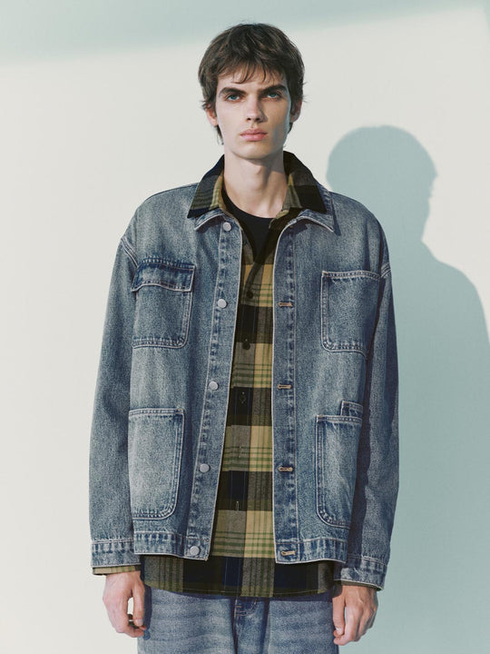Faded Oversized Long Sleeve Cotton Denim Jacket
