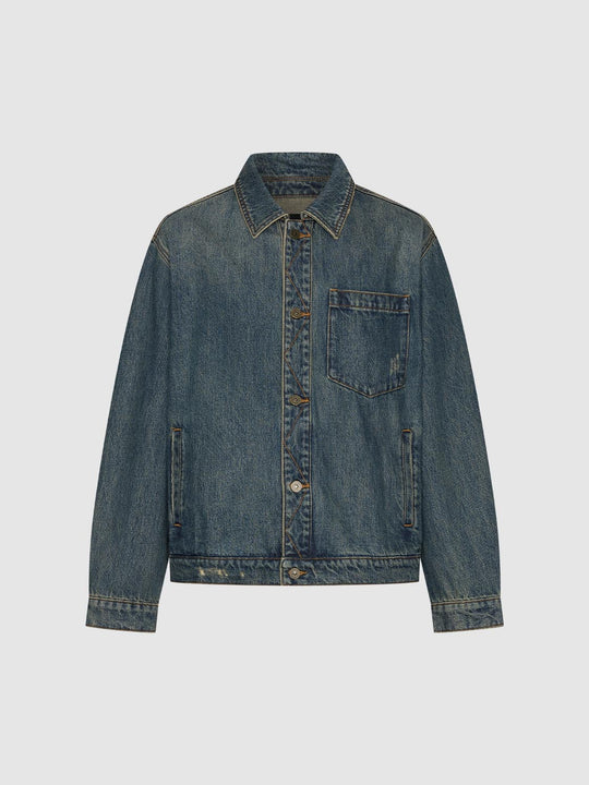 Button Front Long Sleeve Washed Cotton Denim Jacket