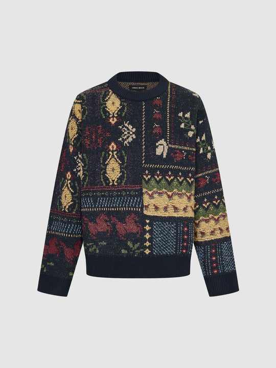 Contrast Intarsia Long Sleeve Knitted T-Shirts