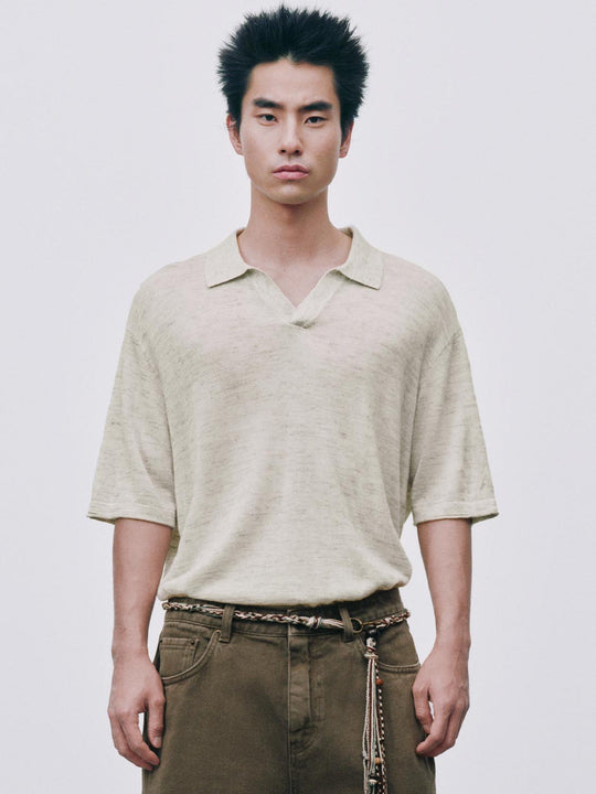 Textured Knit Polo Collar Relaxed T-shirt