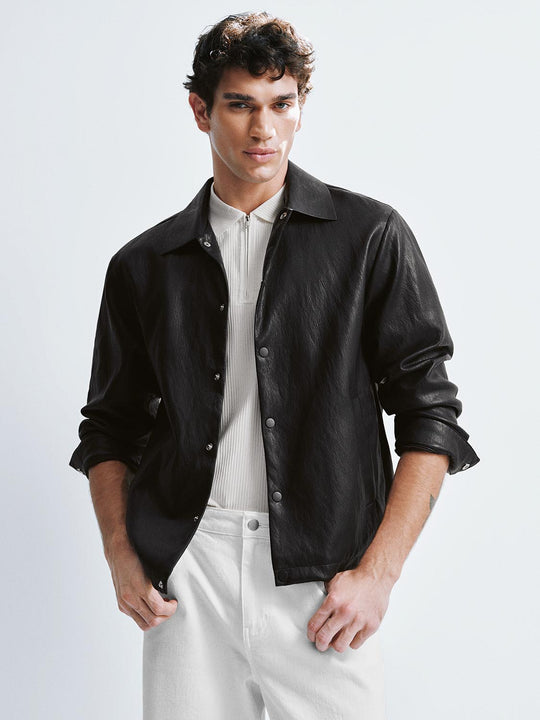 Faux Leather Button Up Jackets