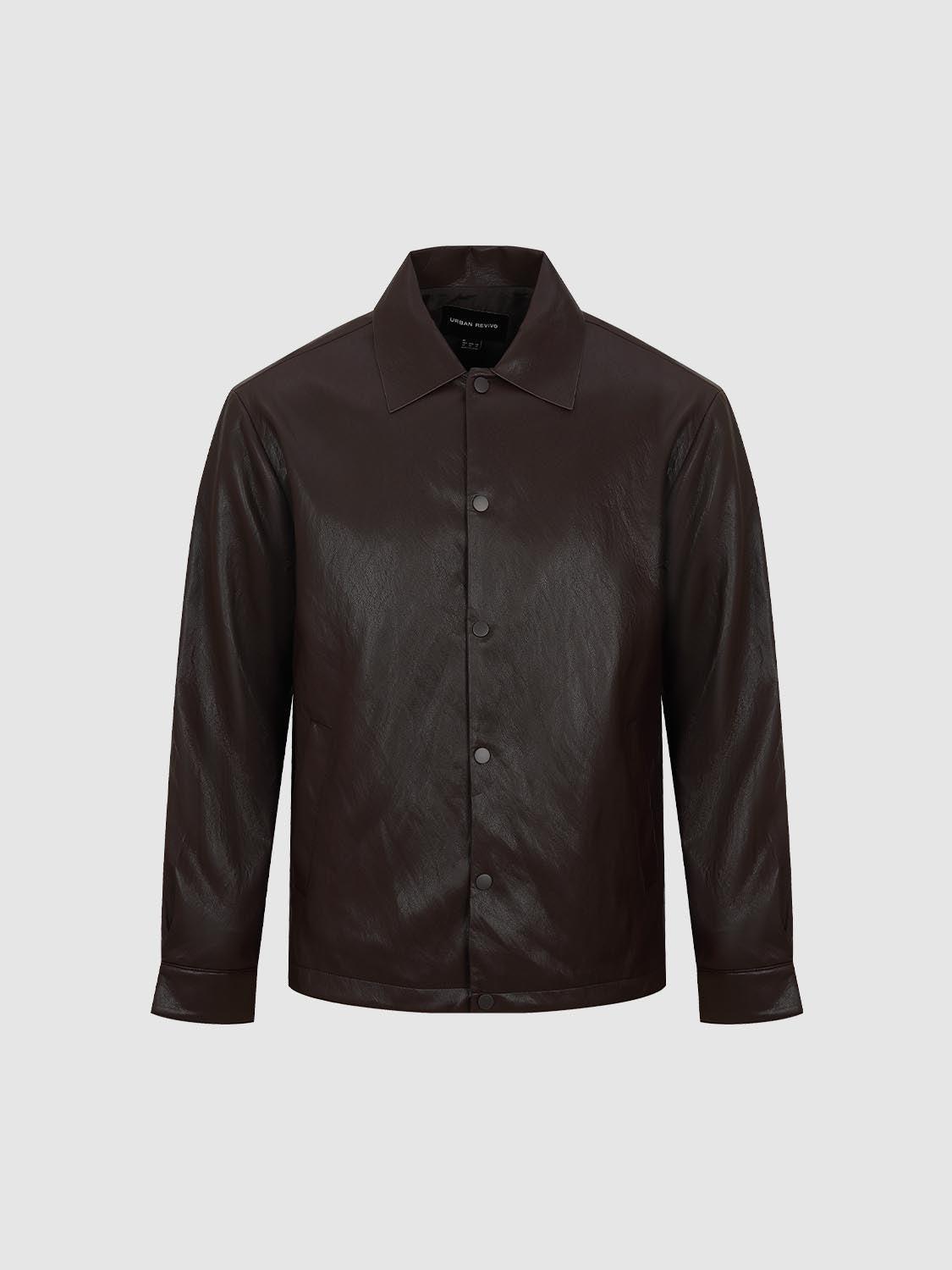Faux Leather Button Up Jackets