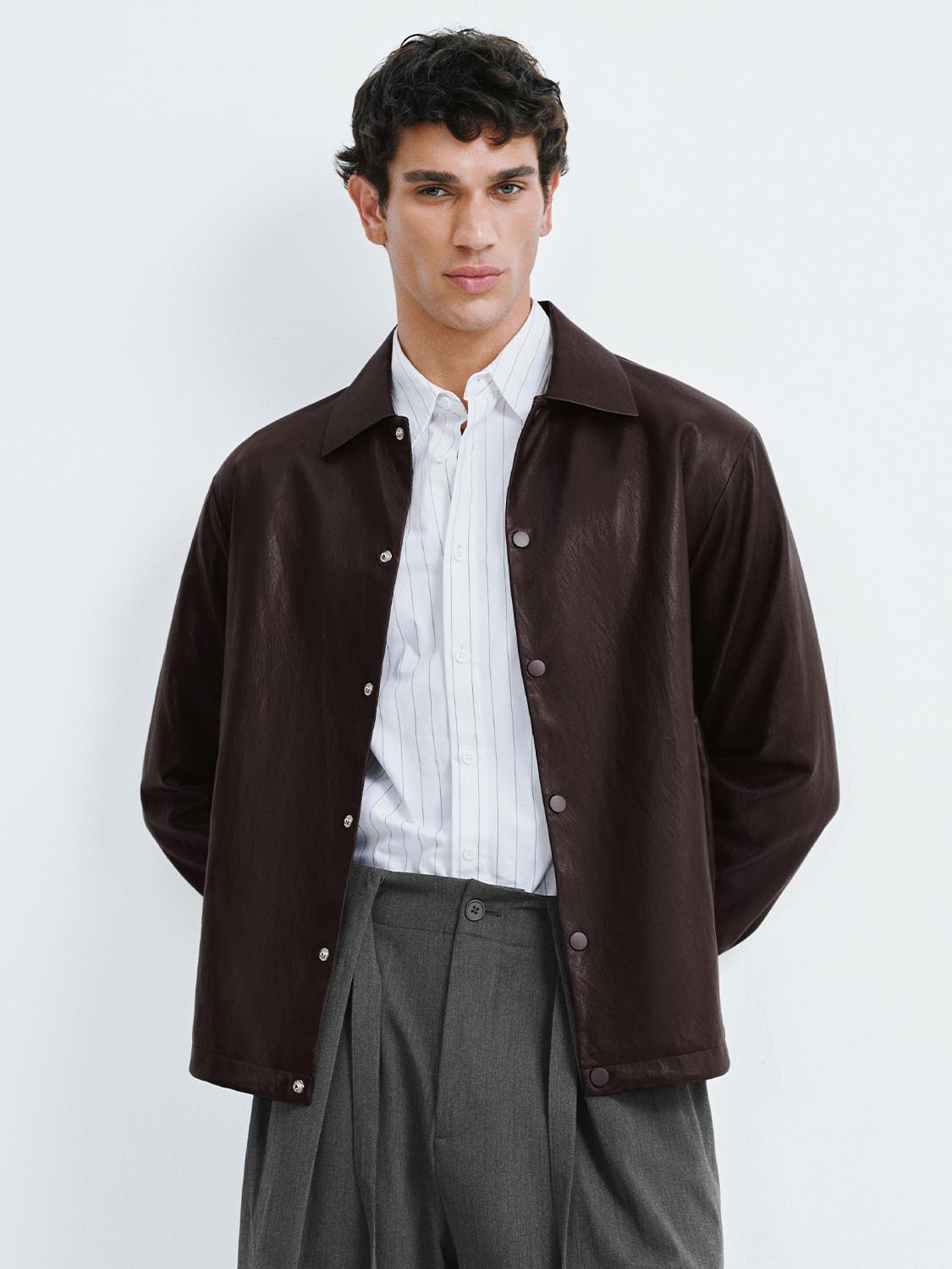 Faux Leather Button Up Jackets