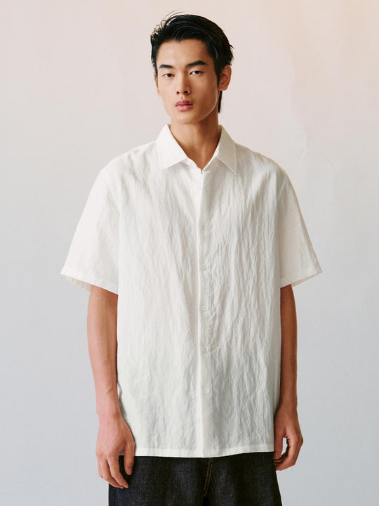 Lyocell Collared Relaxed Short Sleeve Shirt