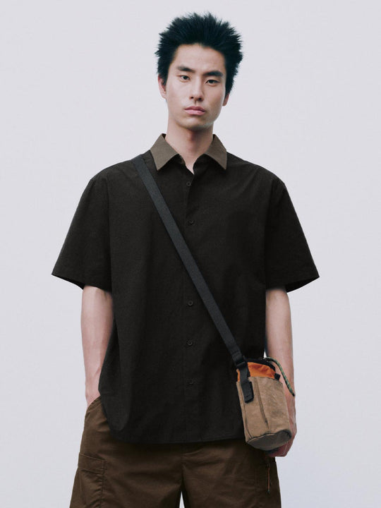 Short Sleeve Contrasted Collar Shirt