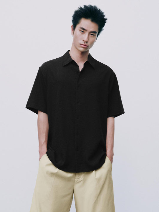Open-Front Regular Fit Short Sleeve Collar Shirt