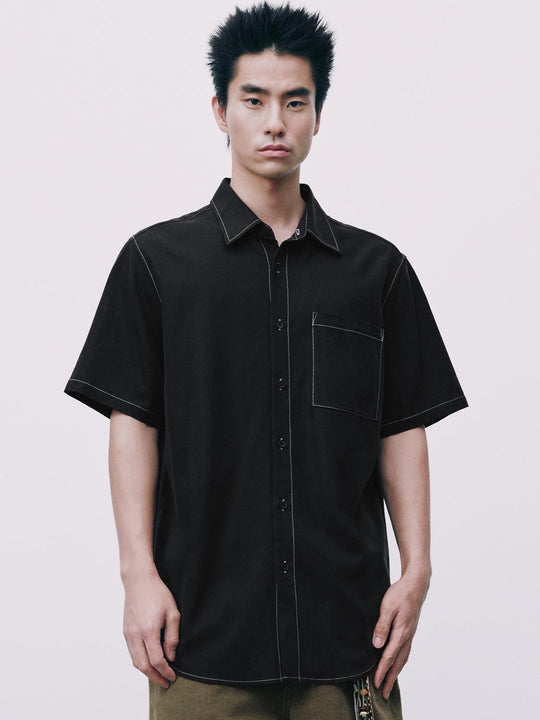 Pocketed Short Sleeve Button Down Shirt