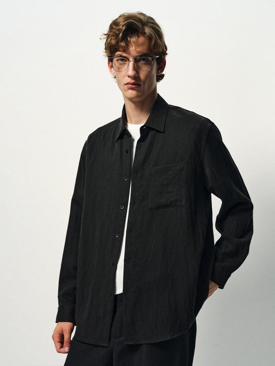 Textured Long Sleeve Button Chest Pocket Shirt