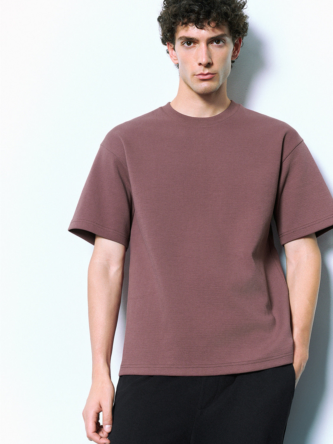 Textured Crew Neck Loose T-Shirt