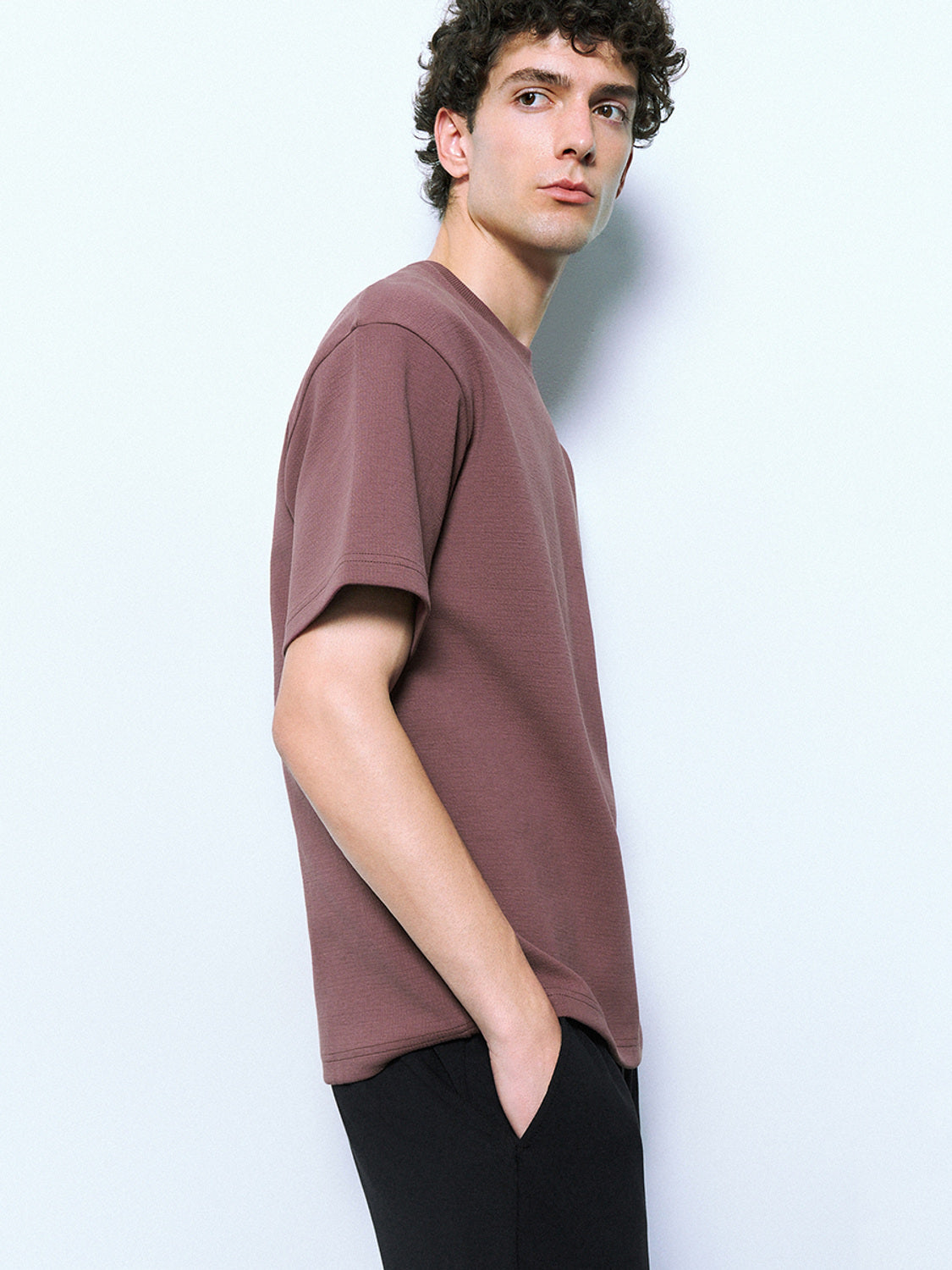 Textured Crew Neck Loose T-Shirt