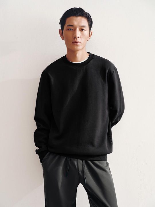 Ribbed Long Sleeve Crew Neck Cotton Blend Sweatshirt