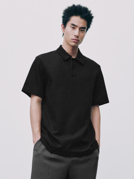 Textured Brushed Polo Cotton Blend Shirt