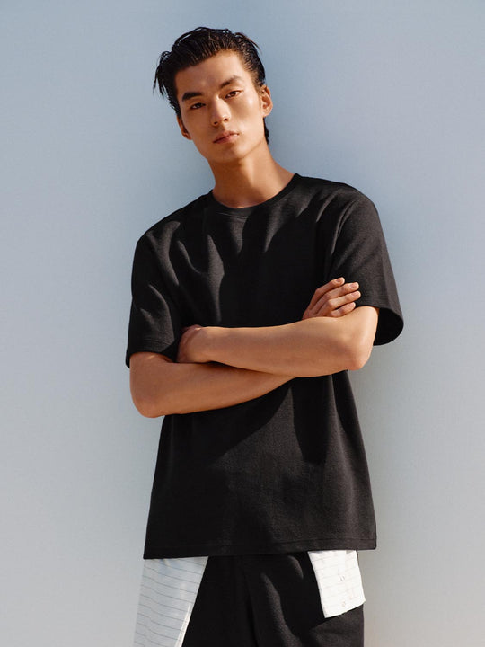 Crew Neck Short Sleeve Cotton Blend T-Shirt
