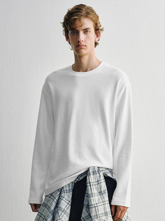Crew Neck Long Sleeve Cotton Blend T-Shirt