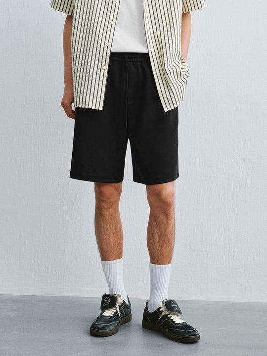Cotton Blend Flat-Front Knee-Length Shorts