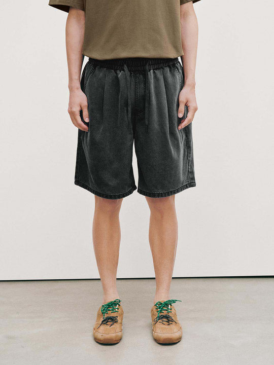Washed Drawstring Elastic Waist Loose Casual Bermuda Shorts
