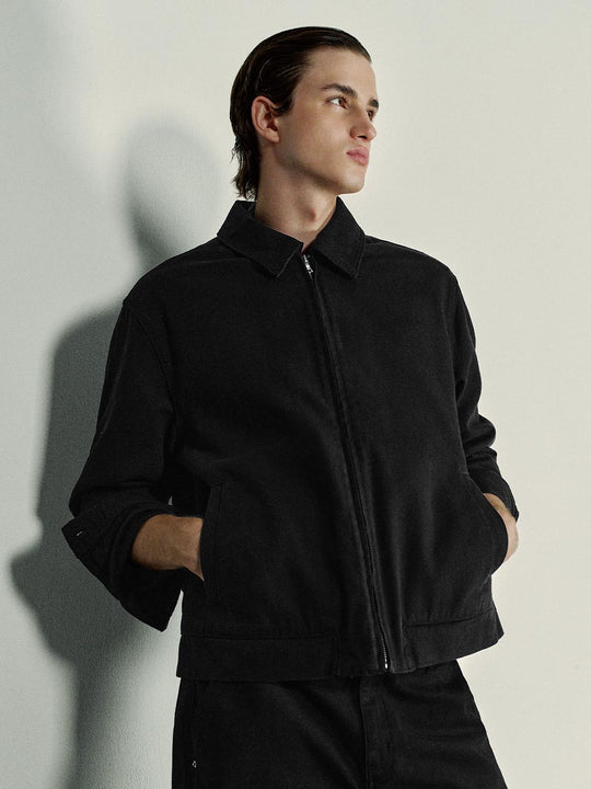 Zip Front Shirt Collar Long Sleeve Cotton Jacket