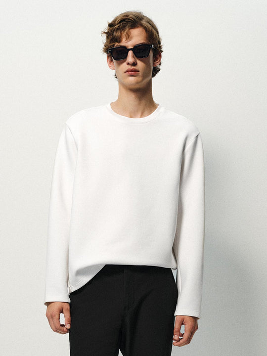 Oversized Crew Neck Long Sleeve Cotton Blend T-Shirt