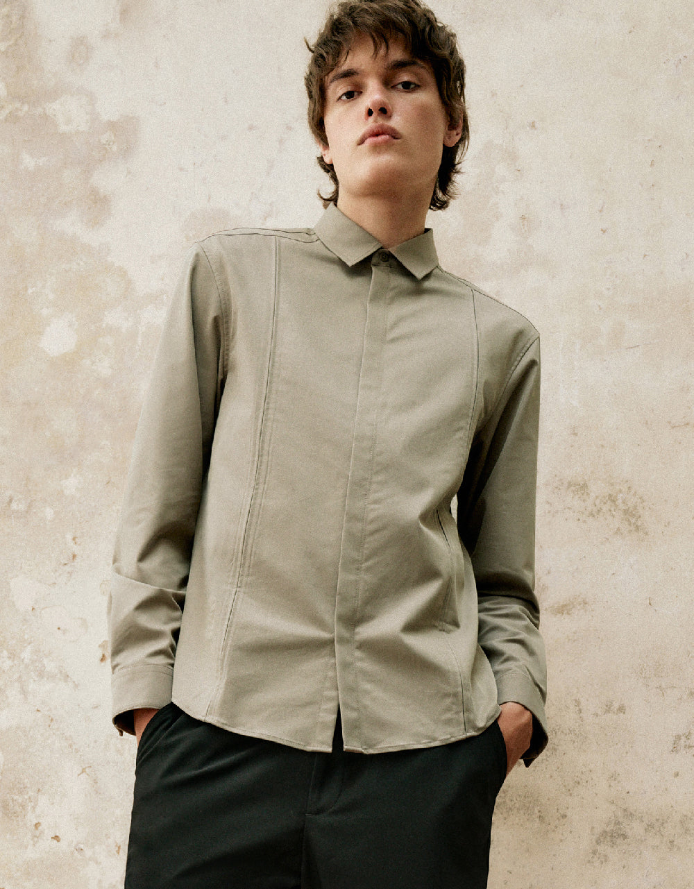 Hidden Buttons Straight Shirt