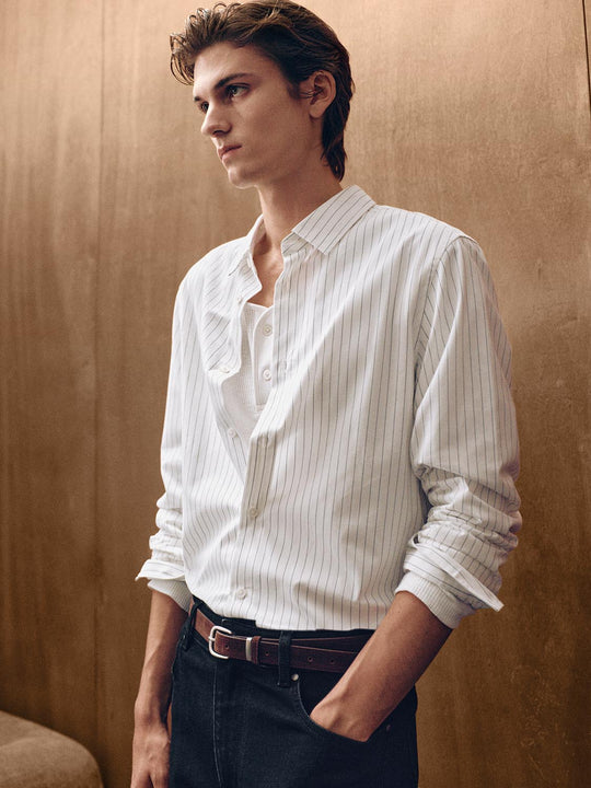 Striped Shirt Collar Long Sleeve Cotton Shirt